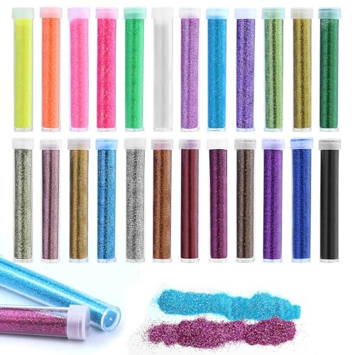 Glitter Polvere 24 Colori, Brillantini Viso Glitter Viso per Decorazioni, Set di Polvere Glitter Decorazioni, Paillettes per unghie per Faccia, Trucco, Pittura (24 x 8 g)