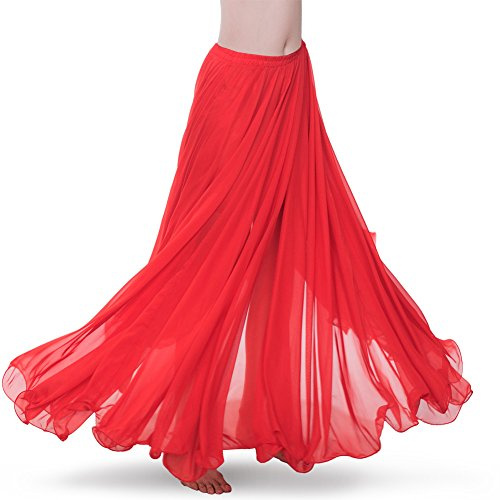 ROYAL SMELA Magdanskjol lång ATS voile maxikjol full tribal magdanskjolar chiffong magdans kjolar för kvinnor 720 graders stor svängkjol magdansare outfit sexig magdanskostymer, Röd, en storlek