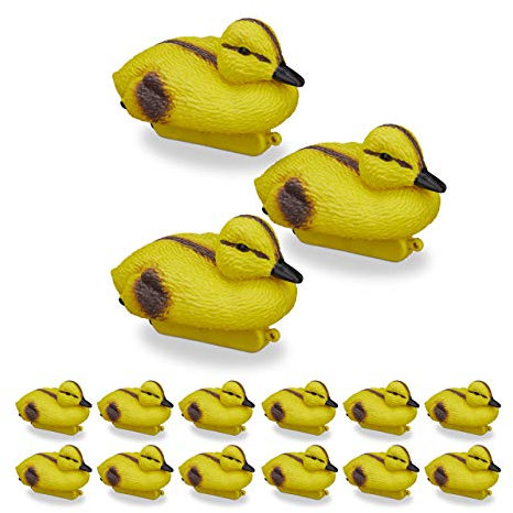 Relaxdays Set da 15 Anatre da Stagno, Anatroccoli, Baby Duck Galleggianti, Plastica, Figure Deco, Laghetto,Giardino, Giallo-Nero