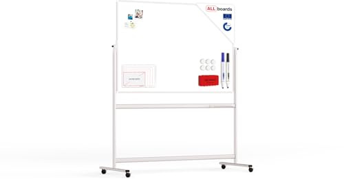 ALLboards Mobiles Whiteboard 150x100cm Magnettafel, Fahrbare Drehtafel, Beidseitig, Magnetisch, Trocken Abwischbar