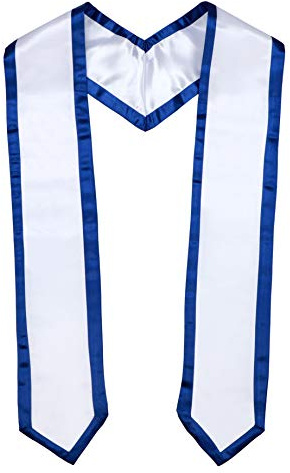Newrara Deluxe Unisex Adult Plain Graduation Honor Stole Sash Classic End with Trim 72 Long (White + Royal Blue Trim)