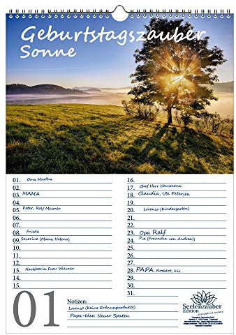 Geburtstagsplaner Geburtstagskalender Sonnenzauber DIN A3 Kalender Sonne und Licht - Seelenzauber