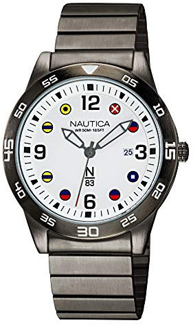 Nautica Men's Quartz Brass Strap, Gray, 20 Casual Watch (Model: NAPPAS103)