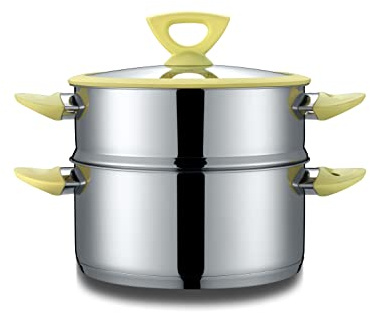 CONCORD 3 Quart Stainless Steel 3 Piece Steamer Cookware Set. Features 2 Quart Veggie Steamer and 3 Quart Cooking Pot with tempered glass lid and silicone handles (INDUCTION COMPATIBLE)