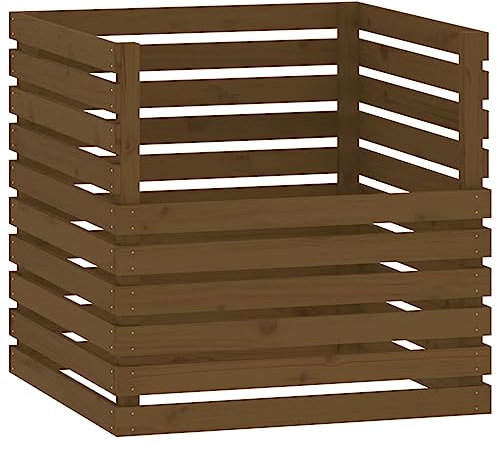 vidaXL Compostador Cubo Contenedor Desechos Cocina Orgánico Jardín Césped Cocina Residuo Patio Bote Basura de Madera Maciza de Pino Marrón Miel