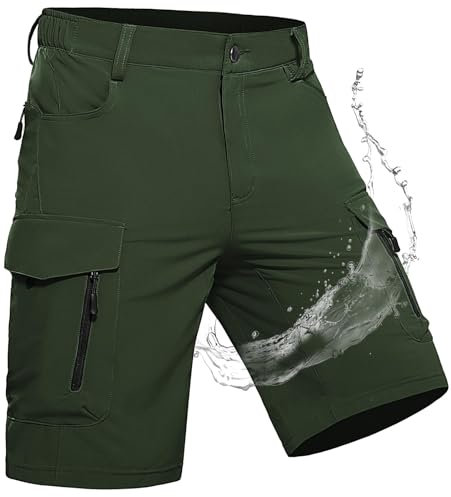 Wespornow Cargohose Herren Kurz Cargo Shorts mit 7 Taschen Kurze Hose MTB Arbeitshosen Männer Bermuda Wanderhose Chino Stretch Sommer Wandershorts Basketball Arbeitsshorts(Grün, L)