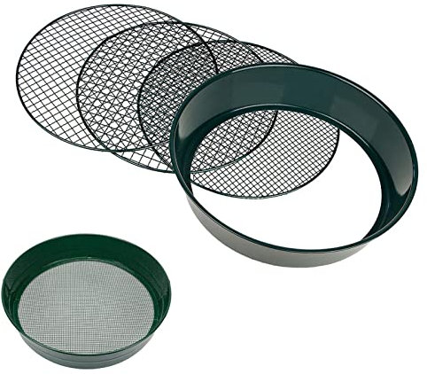 RANRAO Tamiz de jardín 3 en 1, Redondo, 37 cm, tamiz Grande, tamiz de Tierra de Acero Inoxidable, tamiz de Piedra, tamiz de Tierra, tamiz de Arena, tamiz de Compost, tamiz para jardín, Tierra, Arena,