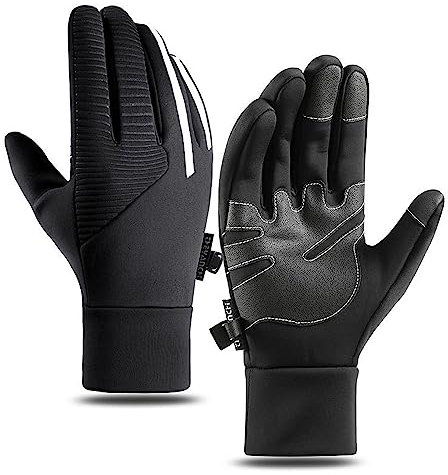 Rzejin Winterhandschuhe Herren Damen Thermohandschuhe Fahrrad Wasserabweisende Touchscreen Warme Handschuhe Anti-Rutsch Laufhandschuhe zum Radfahren Wandern Klettern Outdoor Schwarz XL