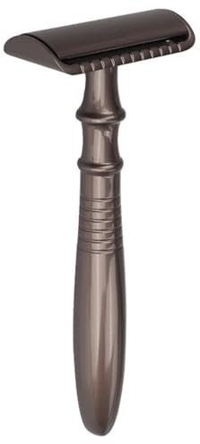 Rasierhobel Schwarz Edler Mehrwegrasierer für klassische Rasierklingen aus Edelstahl Inklusive 5 Klingen Besonders sanfte gründliche hautfreundliche Nassrasur Präzisionsrasierer