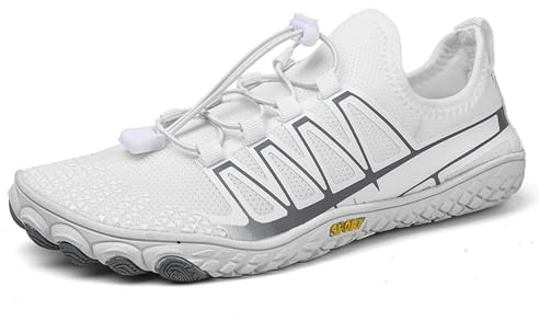 AONETIGER Chaussures Aquatiques Homme Femme Chaussures d'eau Léger Respirant Chaussures Pieds Nus Séchage Rapide Antidérapant Surf Chaussures de Nager Plongée(705 Blanc,45EU)