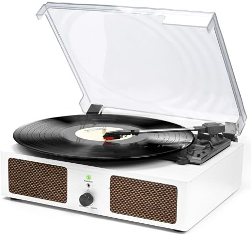 Udreamer Platine Vinyle, Tourne-Disque avec Haut-parleurs intégrés et entraînement par Courroie Bluetooth, phonographe Vintage avec 3 Vitesses Bois Blanc