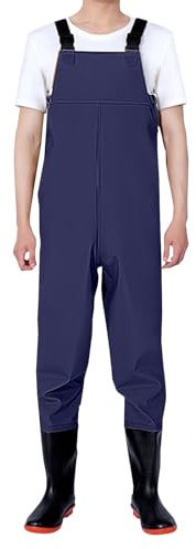 Wasserdichte Wathose mit Stiefel: Lätzchen und Hosenträgerhose für Herren, zum Angeln, Latzhose, Overall, Anglerhose mit Riemen, Wathosen, Blau, 37