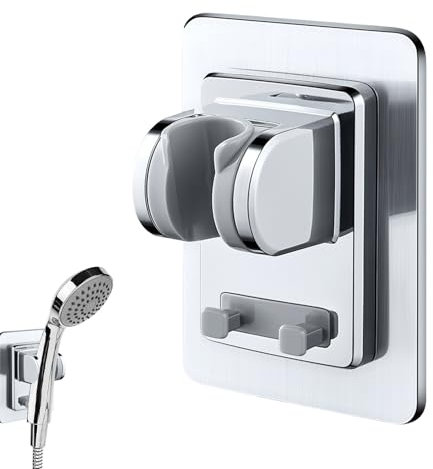 Duschkopfhalterung Ohne Bohren, Duschhalterung Handbrause Halterung Ohne Bohren, Verstellbar Duschkopfhalterung, mit Starkem Klebepad, Kompatibel mit Allen Handbrausen, Tragkraft 14 KG Galvanisiert