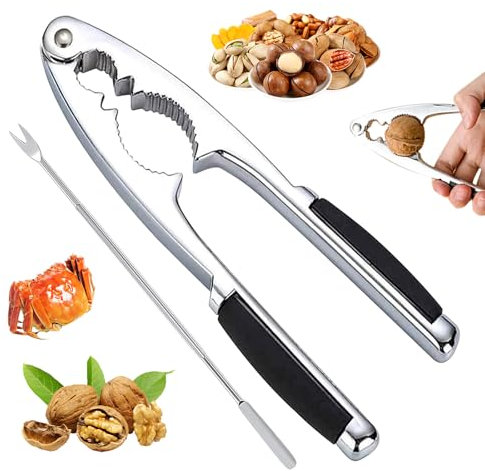 JIEBAO Casse Noisette en Métal Casse Noix avec Poignée Antidérapante et 1 Fourchette en INOX Casse Noisette Multifonctionnel pour Les Noix/Noisettes/amandes/Fruit de mer ou Autres Noix
