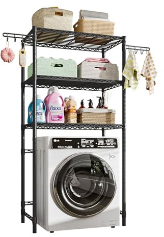 Uptyia Estantería Superior para Lavadora Regulable,Estante Organizador de Baño Ahorra Espacio, 89x34x193cm,Negro