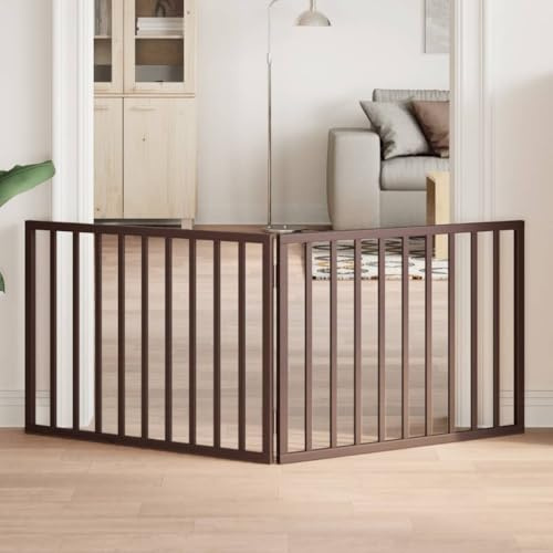 Brokky Cancello Cani Pieghevole 2 Pannelli Marrone 160cm Legno Pioppo-Cancelletto per Bambini, Barriera per Cani e Neonati, Recinzione Scale, Cancellino