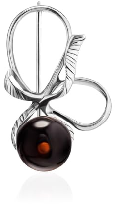 Sterling Silver Amber Brooch for Women – 925 Silver Leaf Design Pin with Natural Baltic Amber – Lightweight Handmade Jewelry – 0.95 x 0.67 – Elegant Gift Accessory