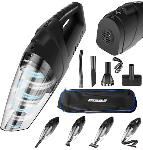 Steinborg® Aspiradora de mano inalámbrica con batería, potente y portátil, ligera, aspiradora de mano, filtro HEPA, mini aspiradora también adecuada para pelo de animales (negro)