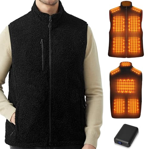 FrostVoyage Chaleco de Forro Polar Calefactable Hombre, Equipado con Batería 7.4V 18400mAh, 10 Zonas de Calor, 3 Modos de Calentamiento, Chaqueta Calefactable Adecuada para Ciclismo, Esquí y Pesca