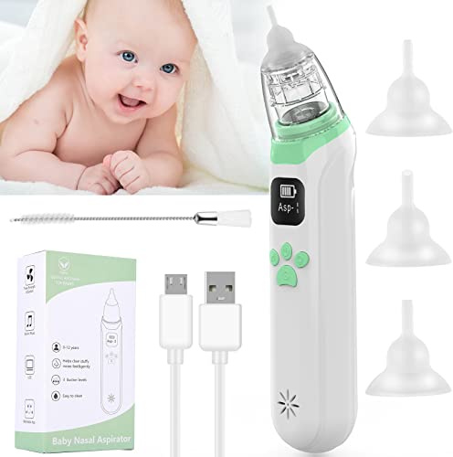 BlumWay - Aspiratore nasale elettrico per neonato, pulitore nasale automatico con 3 punte in silicone morbido, 3 livelli di aspirazione, aspiratore nasale ricaricabile per neonati, musica calmante