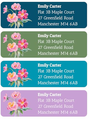 Personalised Return Address Labels – Waterproof Floral Name Stickers, Self-Adhesive Return Address Labels for Envelopes, Packages & Invitations, Glossy/Matte Finish (30–1000 pcs)