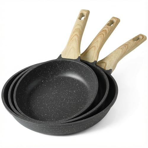 GiPP Sartén Antiadherente de Cerámica，Sartenes para freír Saludable y No Tóxica,Compatible con Inducción,Libre de PFAS y PFOA,Apta para Lavavajillas（Gris,24+26+28cm）