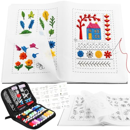 WDZGX Embroidery Kit Stitch book broderiset för vuxna för nybörjare med stickinstruktioner syverktyg för hobbyhantverk familj stickning vävning (set C)
