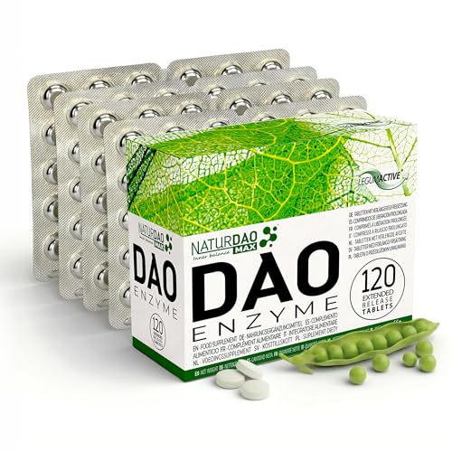 NaturDAO® MAX DAO-enzym högdoserat vid histaminintolerans - 350.000 HDU per tablett - 120 tabletter med förlängd frisättning, justerbar dos, veganskt