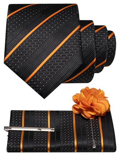 JEMYGINS Svart randig prickig slips set män polyester elegant näsduk slipsklämma blomma business bröllop flerfärgad