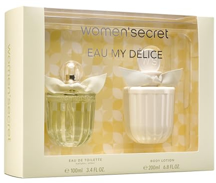 Women'secret Eau My Delice Estuche Regalo Perfumes de Mujer Pack de 2 Piezas Eau de Toilette 100ml con Vaporizador y Body Lotion 200ml Set Fragancia Alegre, Floral y Afrutada Colonia Mujer