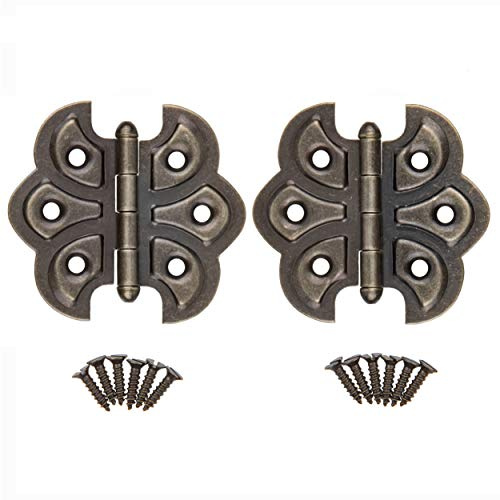 Antique Brass Plated Butterfly Hinges - Pack of 2 - Surface Mount Cabinet Door Hinges - Furniture Hardware - UA-260-HAB