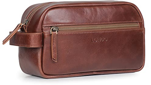 Londo - Articles de Toilette en Cuir véritable Dopp kit, Sac de Rangement pour Organisateur de Rasage pour Maquillage, étui - Unisexe (Marron Clair)
