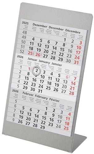 Tischkalender aus Edelstahl + 2026/2027 + Monatskalender 3 Monate Kalender Kalendarium Stehkalender Ausstellkalender Bürokalender 2 Jahr Jahre 24 Monat Monate Metall Magnetisch – Made in Germany