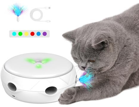 PETTOM Katzenspielzeug Selbstbeschäftigung Interaktives Katzen Spielzeug mit USB-C Aufladbar Elektrisches Smart Mute Katzenspielzeug Elektrisch Feder mit 1 Ersatz Federspielzeug