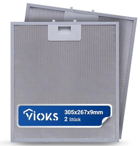 VIOKS 2x Metallfettfilter Dunstabzugshaube 305 x 267 x 9 mm Ersatz für AEG 405525042/9 Elica GRI0009219A KIT0010805 - Filter Dunstabzugshaube/Metallfilter Dunstabzugshaube Whirlpool Elica AEG Juno