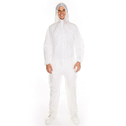 FETEC PP TYP 40 Schutzkleidung CE CAT 1, 45 g / m2, weiß, Polypropylen, Schutz-Overall Schutzanzug Arbeitsoverall Schutzoverall Arbeitsanzug L - XXXL (L)