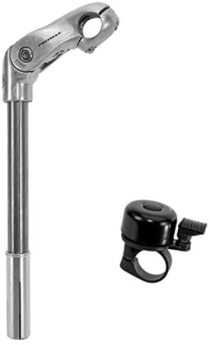 Promax Lenkervorbau Klemmung Ø 25,4 mm verstellbar von 0° bis 50° Fahrrad Alu/Nirosta Lenker Vorbau inkl. 1 x Fahrradklingel