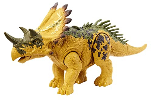 Mattel Jurassic World Figurine Dinosaure Articulée Regaliceratops Rugissement Féroce Avec Son Et Attaque, 13 Cm De Haut Et 28 Cm De Long, Jouet Enfant, A Partir De 4 Ans, HLP19