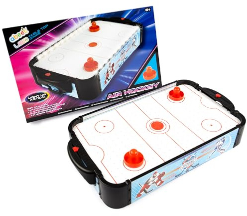 abeec Tabletop Air Hockey Game – LED Light-Up Air Hockey Table for Kids & Adults – Compact & Portable Set with 2 Pushers & 2 Pucks – Family Fun & Arcade Thrills