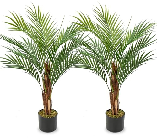 Juego de 2 plantas artificiales de 90 cm, palmera grande en maceta, árbol con 12 troncos para interior y exterior, decoración moderna, para baño y salón