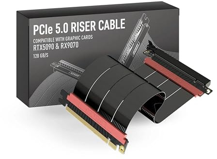 LINKUP - AVA5 PCIE 5.0 Riser-Kabel | RTX5090 RX9070 GPU Bereit | x16 128GB/s Geschwindigkeit | PCIe 4.0 & WRX80/WRX90E Kompatibel | Gerade, Schwarz 20cm (Gesamtlänge 24cm)