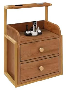 Friseursalon, Wandmontage, Stylingstation, Organizer, Schrank mit Schubladen und 2 Haartrockner-Haltern, Braun (40 x 30 x 48 cm)
