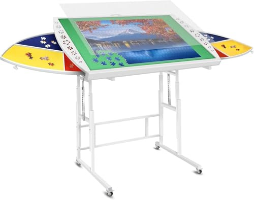 Xubialo Mesa de Rompecabezas con Cajones, Pata y 6 Bandejas de clasificación. Mesa Puzzle Tablero con Ruedas y Plataforma Metálica con Ajuste de ángulo y Altura, con Tapa. Rompecabezas de 1500 Piezas