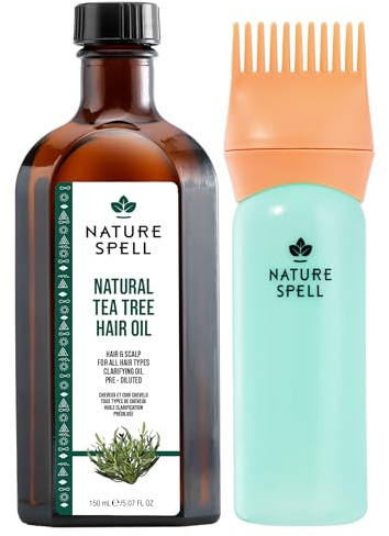 Nature Spell Tea Tree Oil for Hair & Scalp with Comb Applicator, Pre-Diluted Lightweight Oil to Support Scalp Clarity and Soothe Irritation, Vegan, For All Hair Types, 150ml