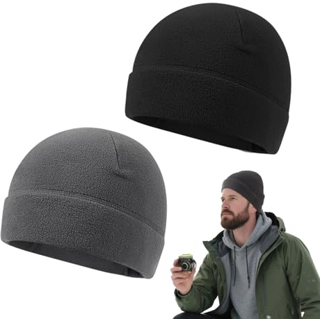 Quorlis 2 Stück Wintermütze Herren Damen - Unisex Fleece Beanie Mütze, Laufmütze Fahrradmütze, Warme Sportmütze für Outdoor Joggen, Wandern, Skifahren