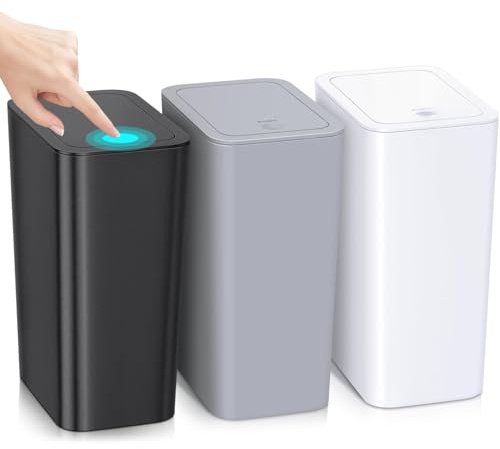 Xygobla 3 Pack 10L Slim Bathroom Bin with Lid