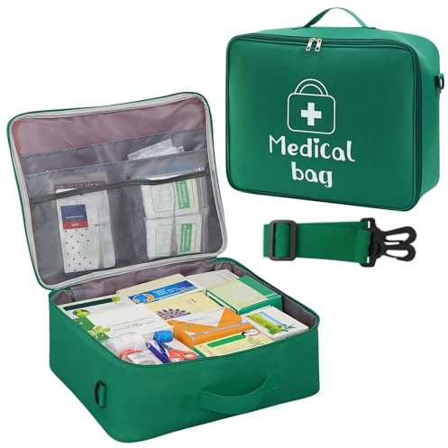 FYting Porta Medicine da Viaggio 18L,Kit Pronto Soccorso XXL,Cassetta Pronto Soccorso Vuota,con Tracolla a Tracolla,Impermeabile, per Casa, Scuola, Viaggi, Campeggio, Escursioni (Verde)