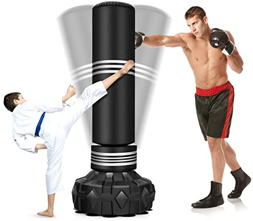 COSTWAY Sac de Frappe sur Pied 170 cm, Sac de Boxe Lourd Autoportant avec Ventouses Rebond Rapide, Support pour Adultes Adolescents Enfants, Équipement pour Boxe Kick-Boxing Arts Martiaux