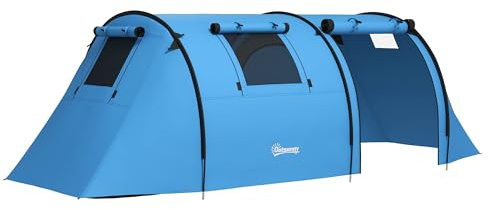 Outsunny Tienda de Campaña Familiar 3 Personas 470x220x150cm | Tienda Camping Plegable Ligera, Puertas Ventallas, Gancho, Bolsa de Transporte, Impermeable 3000 mm, para Playa Senderismo