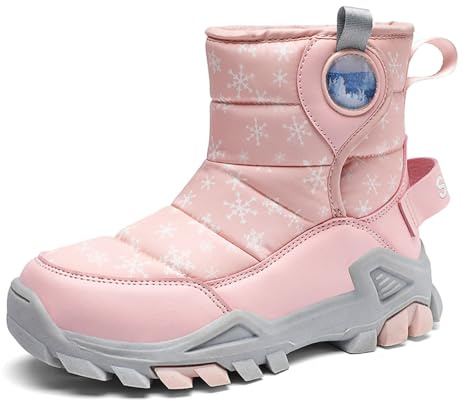 Botas de nieve de un solo color para invierno, para niños, niñas, antideslizantes, cálidas, acolchadas, gruesas, para exteriores, suela resistente, Rosa., 31.5 EU